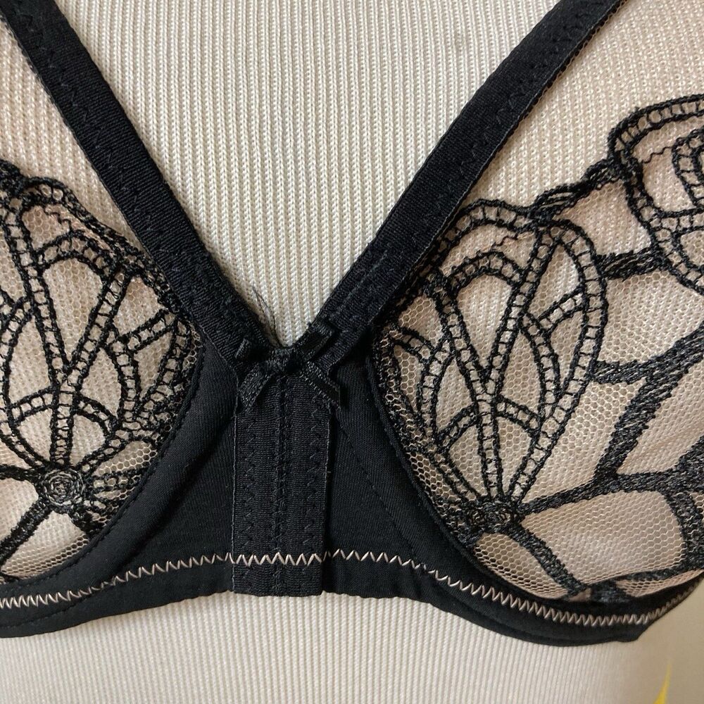 Simone Perele Bra 32D Underwire Black Lace Unlined Semi Sheer 12G319 Sexy - Picture 10 of 15